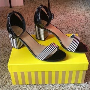 Chinese Laundry Black & White Striped Block Heels